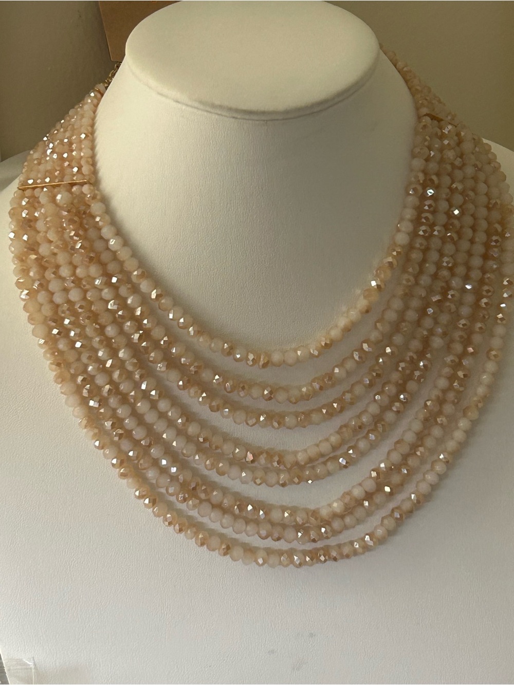 Multi-Strand Beige Crystal Necklace - Women Jewelry